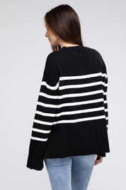 Women's Oversized Ribbed Hem Stripe Sweater