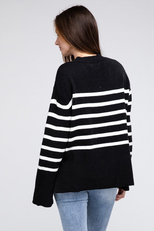 Women's Oversized Ribbed Hem Stripe Sweater