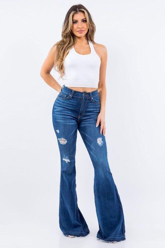 Women's High Rise Bell Bottom Jeans with 36" Inseam