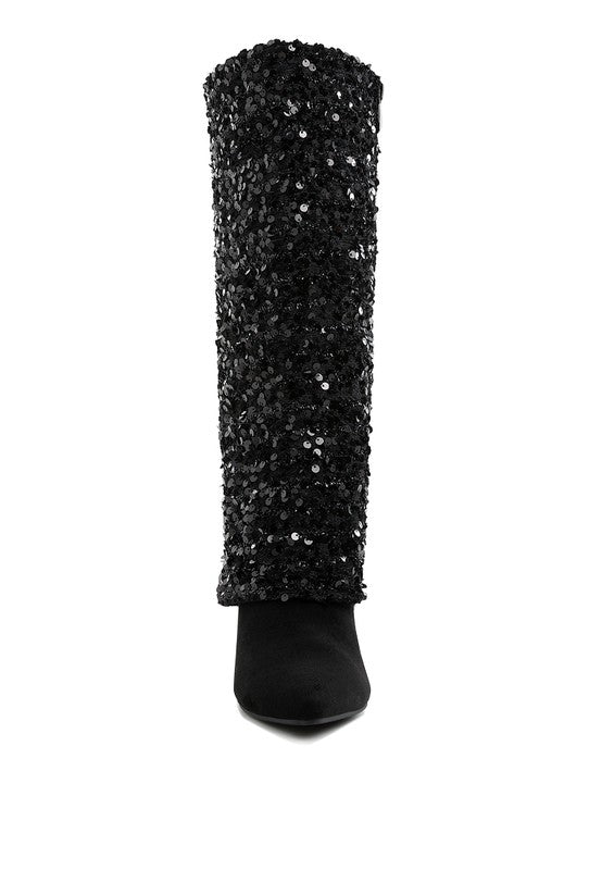 Women's Sequinned Fold Over Calf Boots