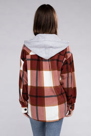 Women's Casual Hooded Plaid Fleece Shacket