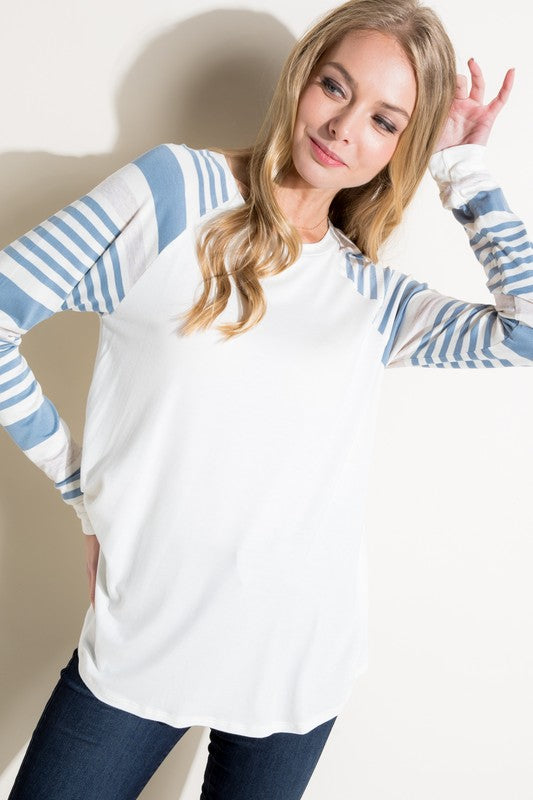 Women's Casual Long Sleeve Stripe Mixed Top