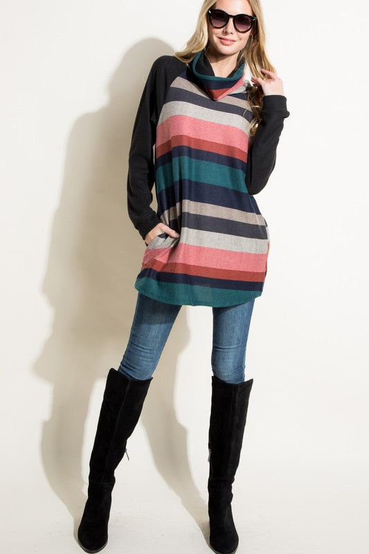 Women's Casual Loose Fit Turtle Neck Tunic Top