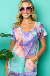 Women's Tie Dye Thermal V Neck Top