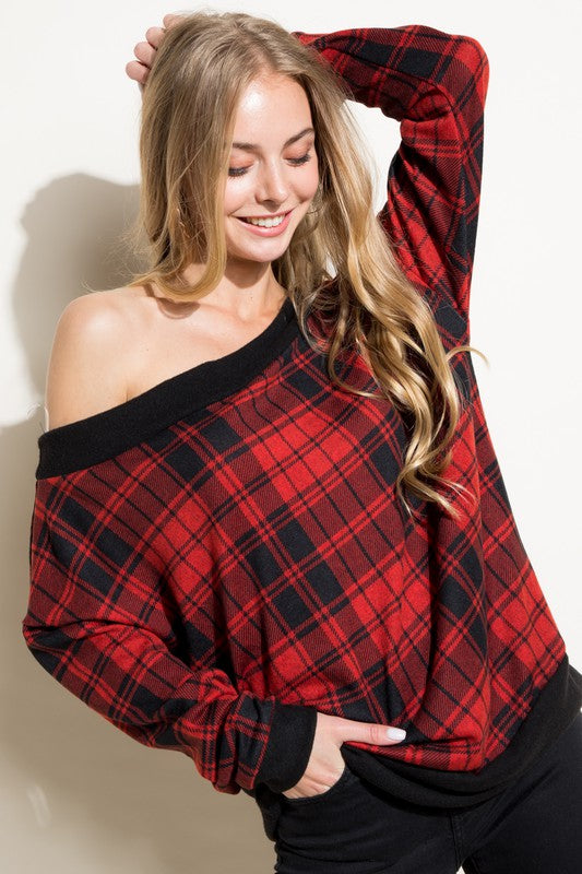 Women's Plaid Off Shoulder Top