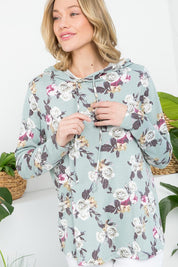 Women's Floral Print Relaxed Fit Hoodie Sweatshirt Top