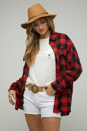 Women's Relaxed Fit Plaid Embroidered Jacket