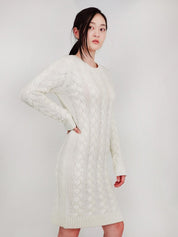 Women's Loose Fit Cable Knit Knee Length Sweater Dress