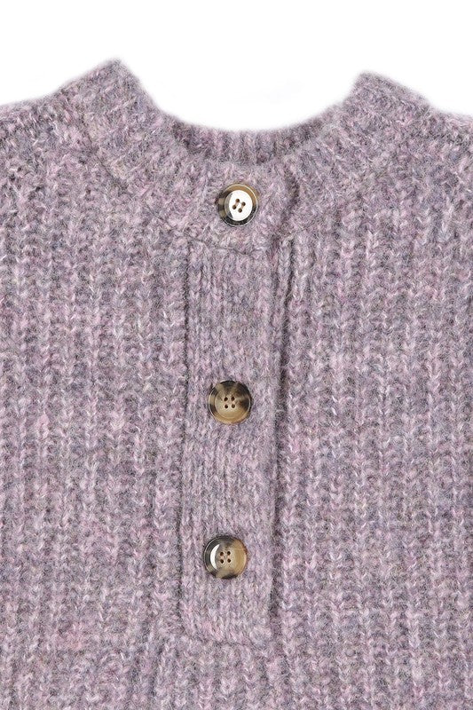 Women's Crop Melange Sweater Top with Bold Buttons