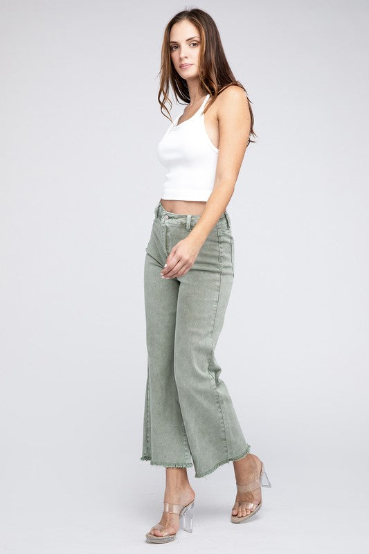 Women's Acid Wash Frayed Hem Wide Leg Pants