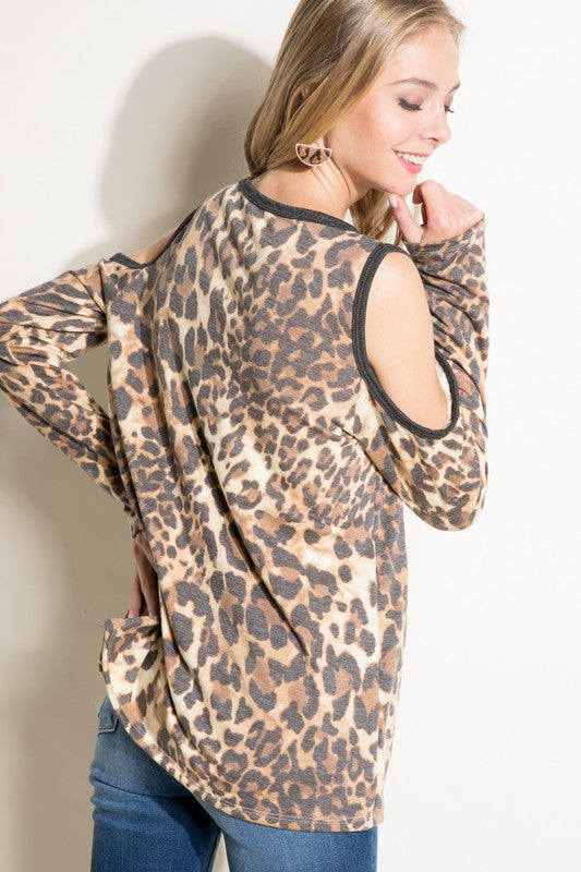 Women's Animal Print Cold Shoulder Top