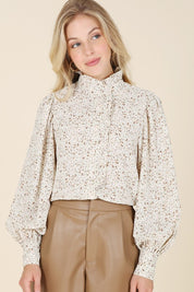 Women's Floral Frill Blouse with Stand Collar