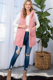 Plus Size Oversized Sherpa Fleece Vest with Pockets