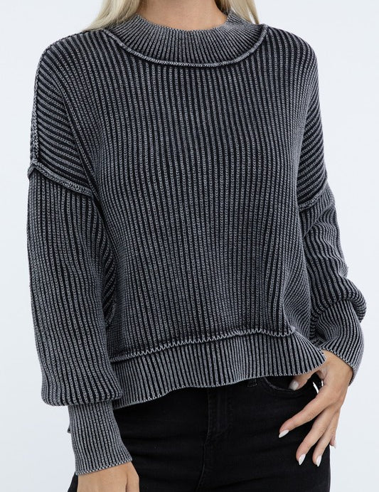 Women's Oversized Cropped Sweater with Side Slits