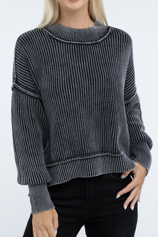 Women's Oversized Cropped Sweater with Side Slits