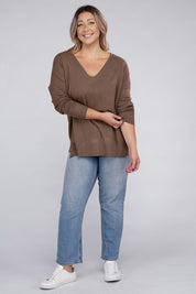 Women's Plus Oversized V-Neck Garment Dyed Sweater