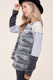 Women's Camouflage Color Block Top