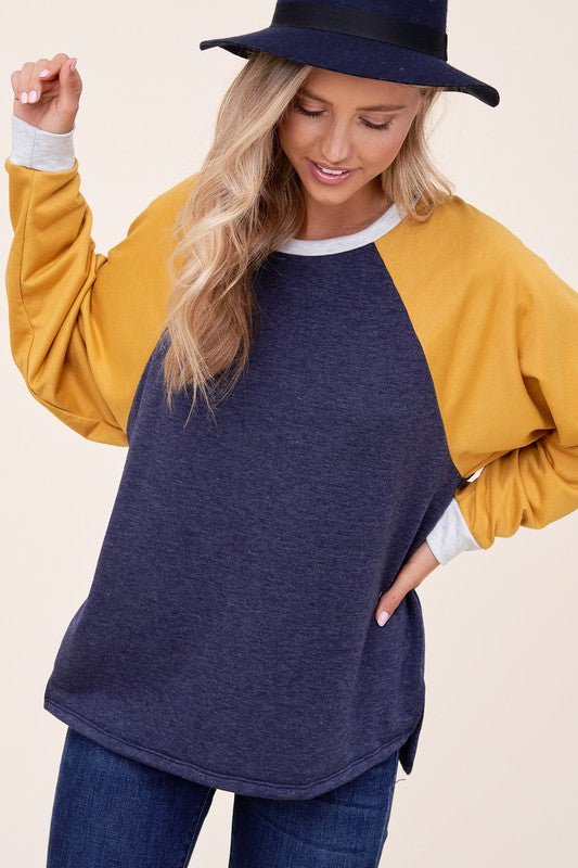 Women's Loose Fit Color Block Terry Sweatshirt