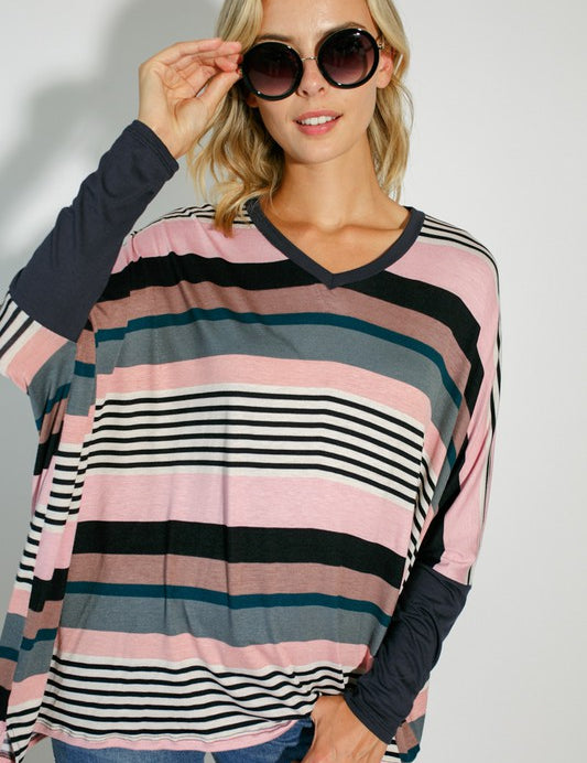 Women's Multi Stripe Print Oversized Boxy Top