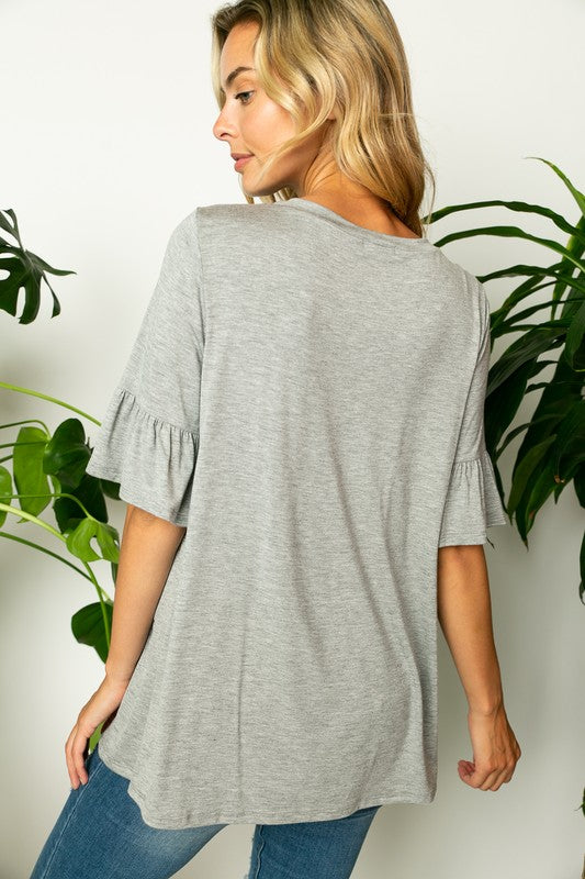 Women's Solid Ruffle Sleeve Loose Fit Top