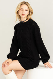 Women's Cozy Cable-Knit Ribbed Mini Sweater Dress