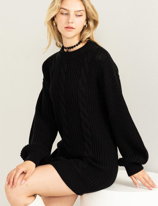 Women's Cozy Cable-Knit Ribbed Mini Sweater Dress