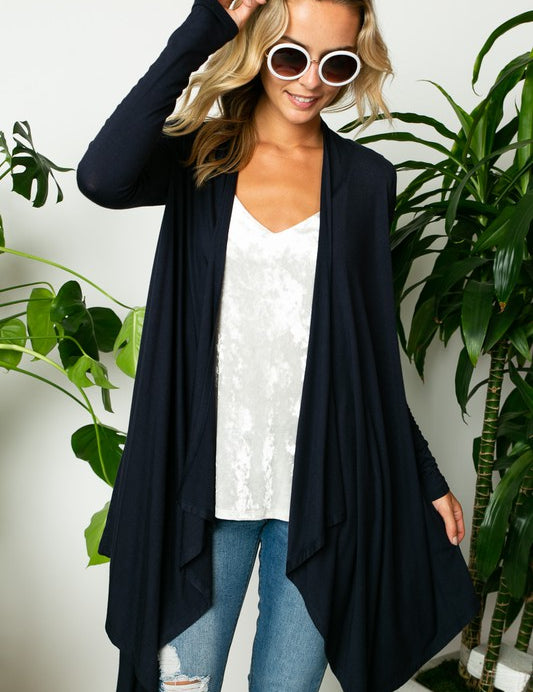 Women's Casual Long Sleeve Solid Jersey Cascade Cardigan