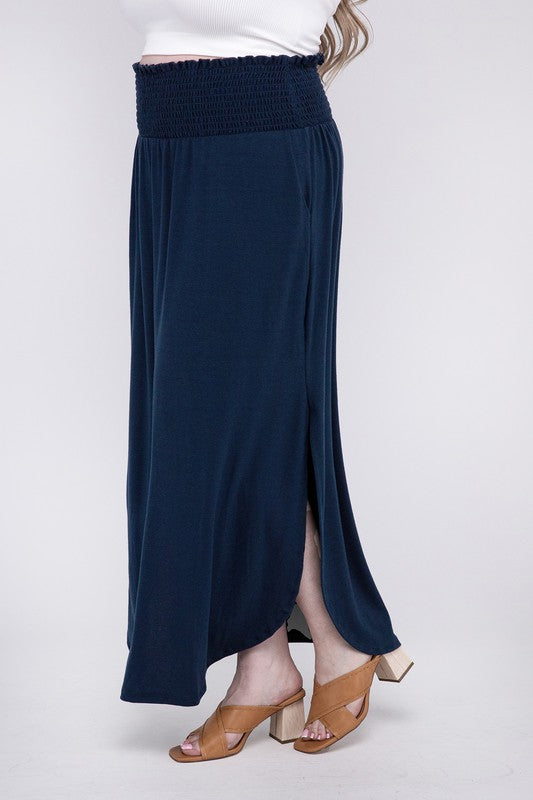 Women's Plus Relaxed Fit Smocked Waist Maxi Skirt with Pockets