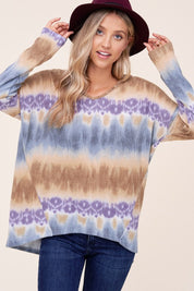 Women's Casual Loose Fit Tie Dye V Neck Boxy Top