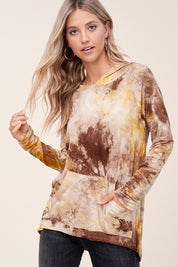 Women's Casual Tie Dye Print Hoodie with Front Pocket