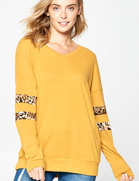 Women's Casual V Neck Long Sleeve Animal Print Tunic Top