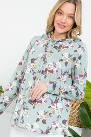 Women's Floral Print Hoodie Sweatshirt Top