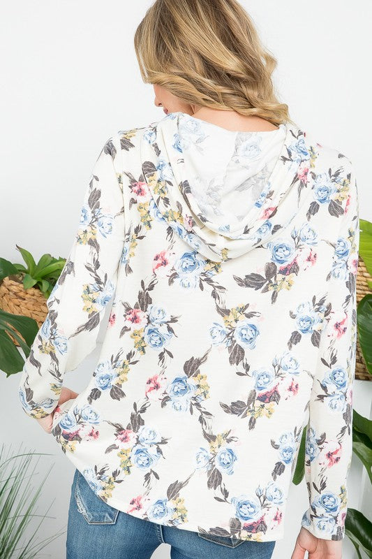 Women's Floral Print Hoodie Sweatshirt Top