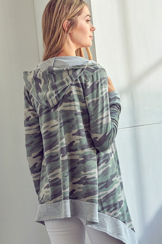 Plus Size Casual Camouflage Cascade Cardigan