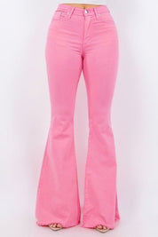 Women's Pink Bell Bottom Jeans with Stretch Denim