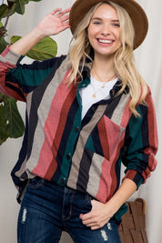 COZY STRIPE BUTTON DOWN SHACKET