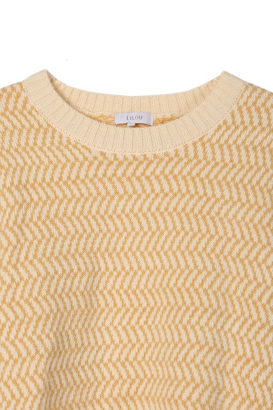 Women's Casual Herringbone Pattern Crew Neck Sweater