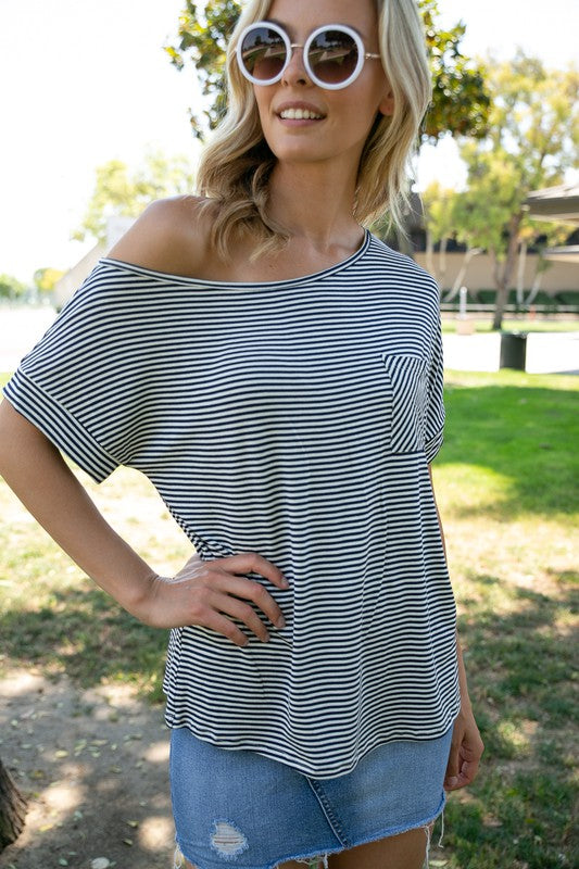 Women's Pin Stripe One Shoulder Boxy Top