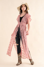 Women's Chiffon Embroidery Lace Kimono Duster Cardigan