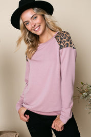 Plus Size Casual Cheetah Print Mixed Sweatshirt