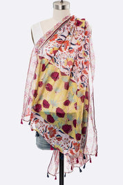 Women's Large Floral Print Tassel Scarf