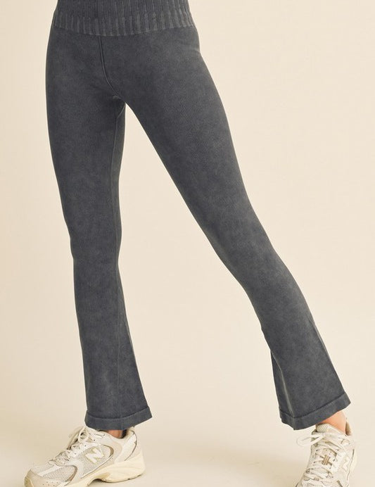 Women's Stone Washed Ribbed Yoga Pants