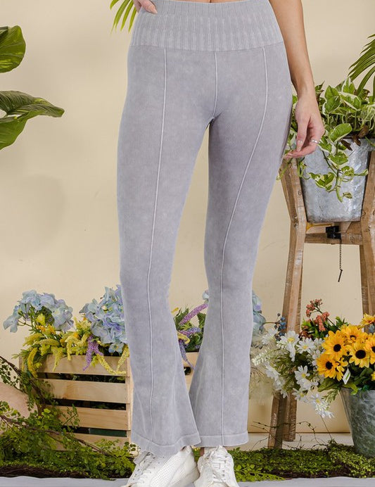 Women's Stone Washed Ribbed Yoga Pants