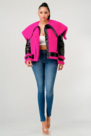 Athina Statement Pink Faux Fur Aviator Jacket