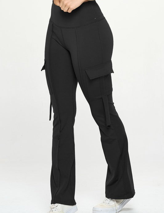 High Waisted Pocket Cargo Flare Casual Leggings