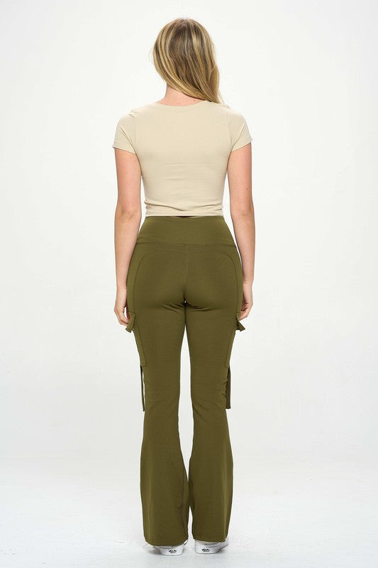 High Waisted Pocket Cargo Flare Casual Leggings