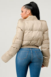 Women's Plush Puff Sleeve Bomber Jacket