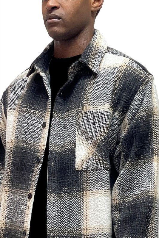 Unisex Regular Fit Flannel Shirt Jacket with Chest Pocket