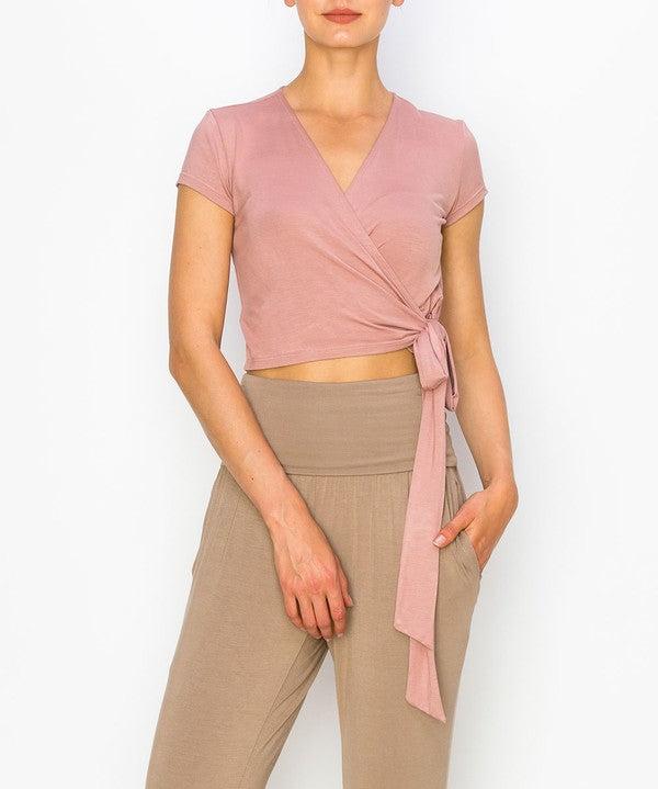 Women's Bamboo Wrap Crop Cap Sleeve