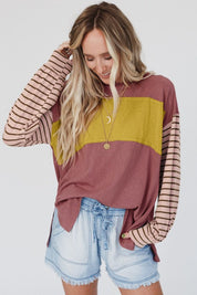 Women's Color Block Stripe Lantern Sleeve Tunic